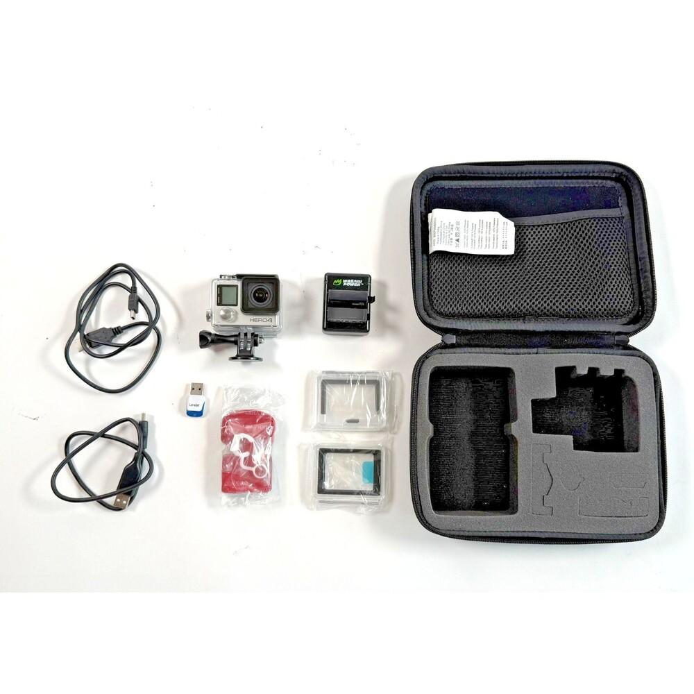 TESTED GoPro Hero 4 Silver Action Camera 4k w/ Case, 32GB, Batteries Charger